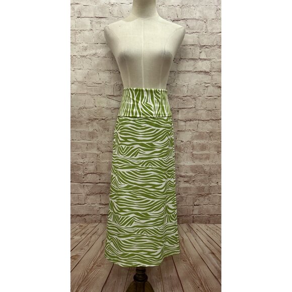 Jude Connally Skirt Womens L Midi Maxi Fold Over Waist Green Zebra Stripe - Picture 1 of 4